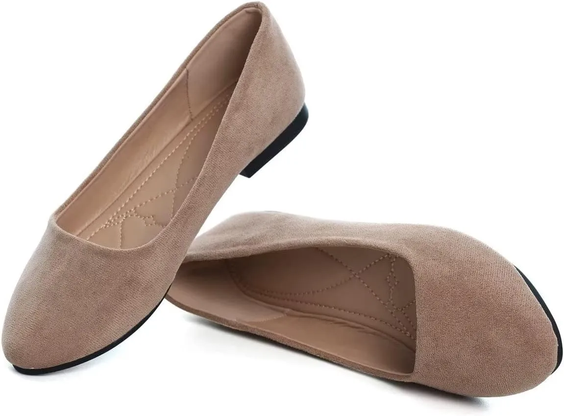 Hee grand Women Cute Slip-On Ballet Shoes Soft Solid Classic Round Toe Flats Comfort Lightweight Loafers Suede Dress Shoes