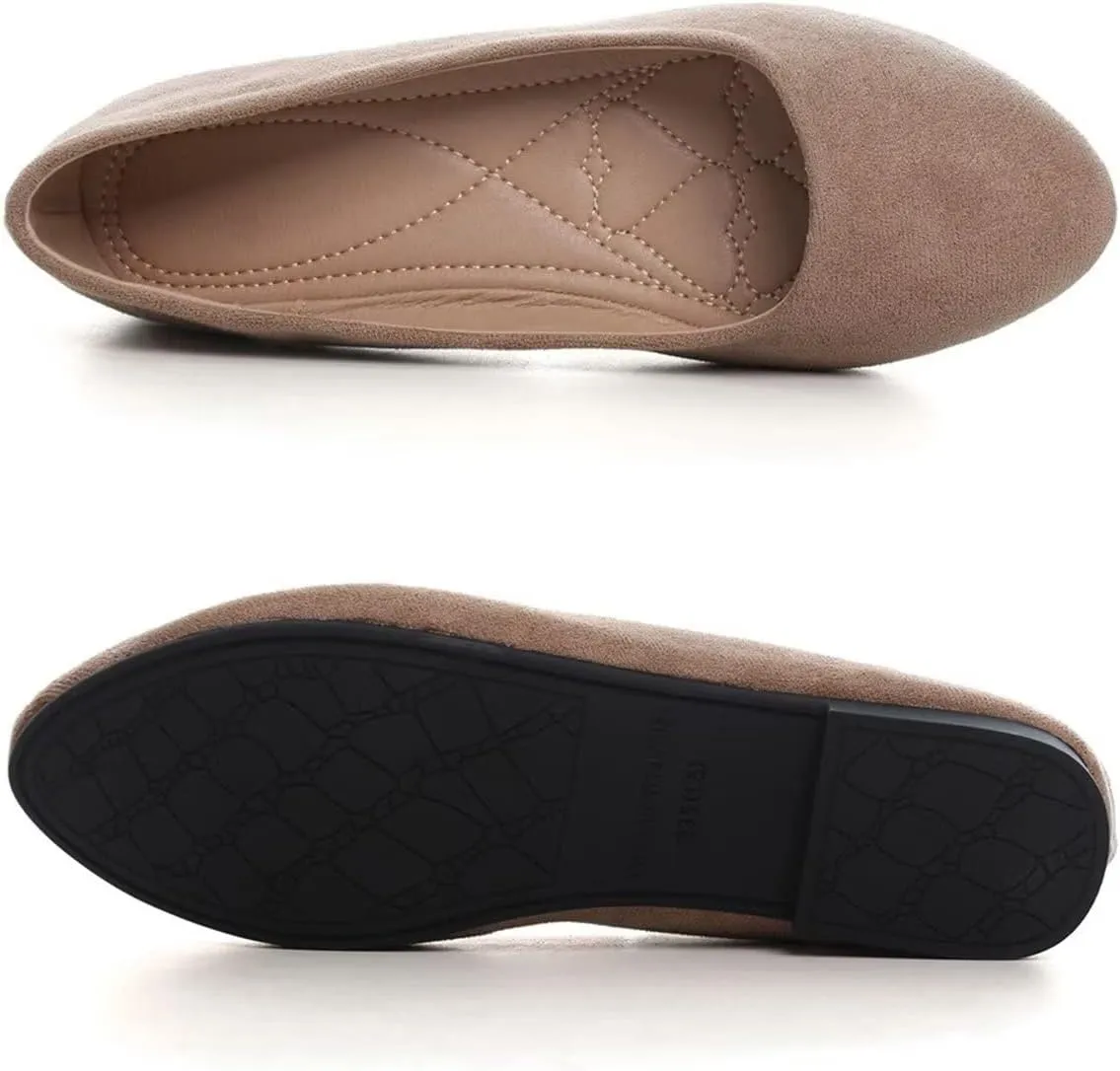 Hee grand Women Cute Slip-On Ballet Shoes Soft Solid Classic Round Toe Flats Comfort Lightweight Loafers Suede Dress Shoes