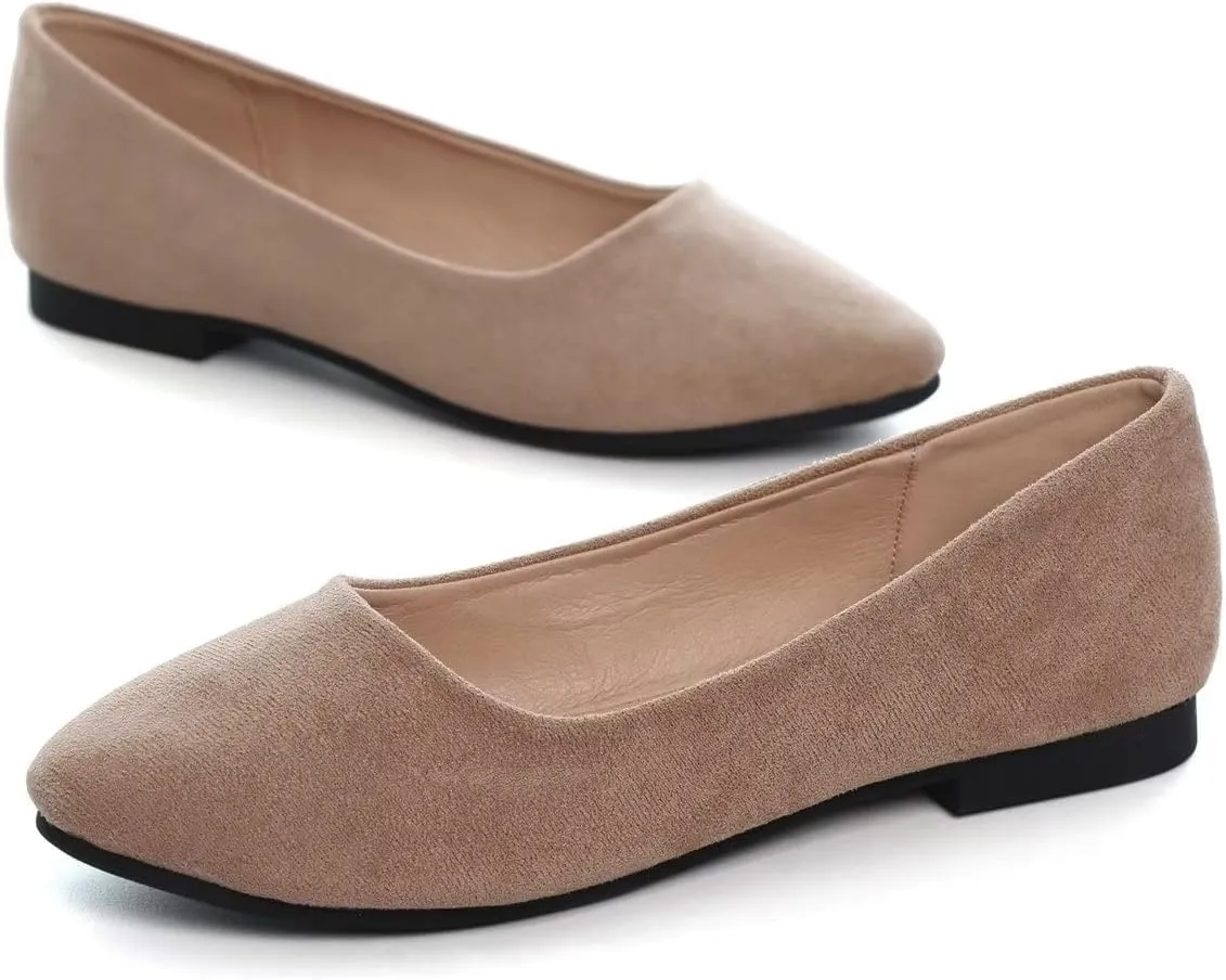 Hee grand Women Cute Slip-On Ballet Shoes Soft Solid Classic Round Toe Flats Comfort Lightweight Loafers Suede Dress Shoes
