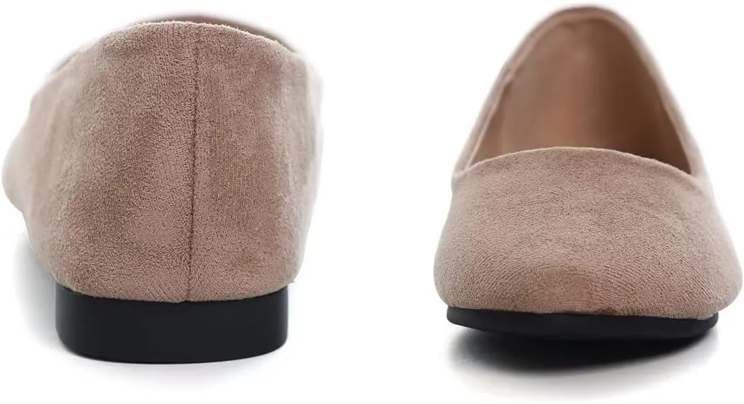 Hee grand Women Cute Slip-On Ballet Shoes Soft Solid Classic Round Toe Flats Comfort Lightweight Loafers Suede Dress Shoes