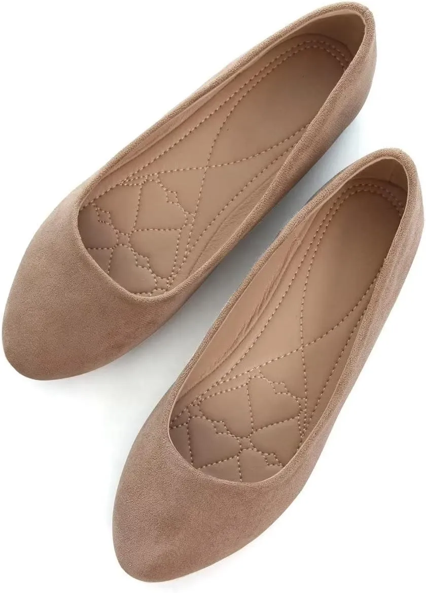 Hee grand Women Cute Slip-On Ballet Shoes Soft Solid Classic Round Toe Flats Comfort Lightweight Loafers Suede Dress Shoes