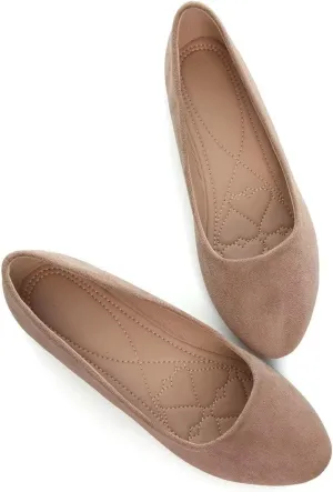 Hee grand Women Cute Slip-On Ballet Shoes Soft Solid Classic Round Toe Flats Comfort Lightweight Loafers Suede Dress Shoes