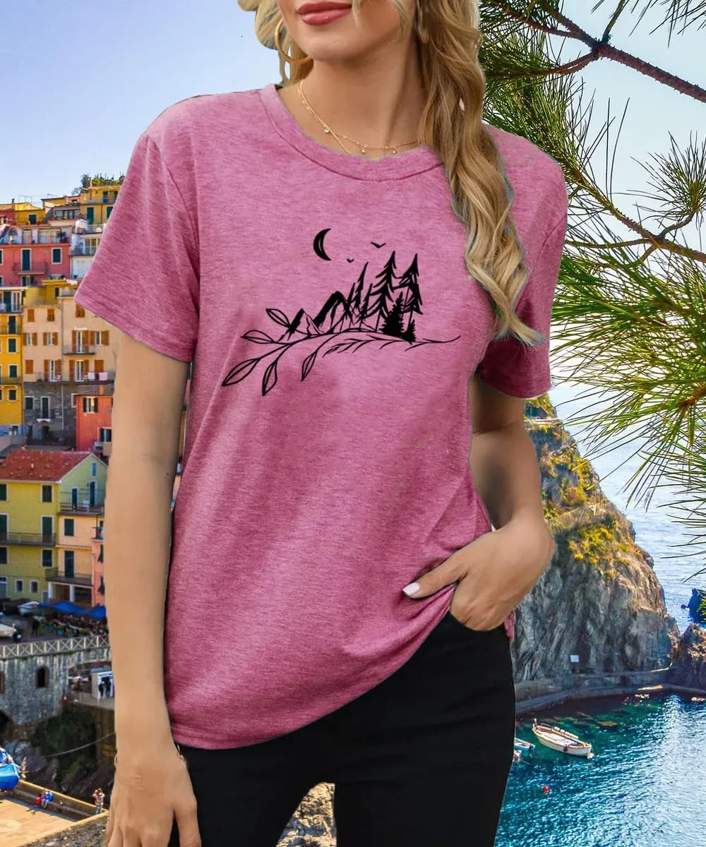 Hiking Mountain Tank Tops for Women Funny Pine Tree Sunrise Graphic Workout Tanks Summer Sleeveless Loose Fit Shirts Tops