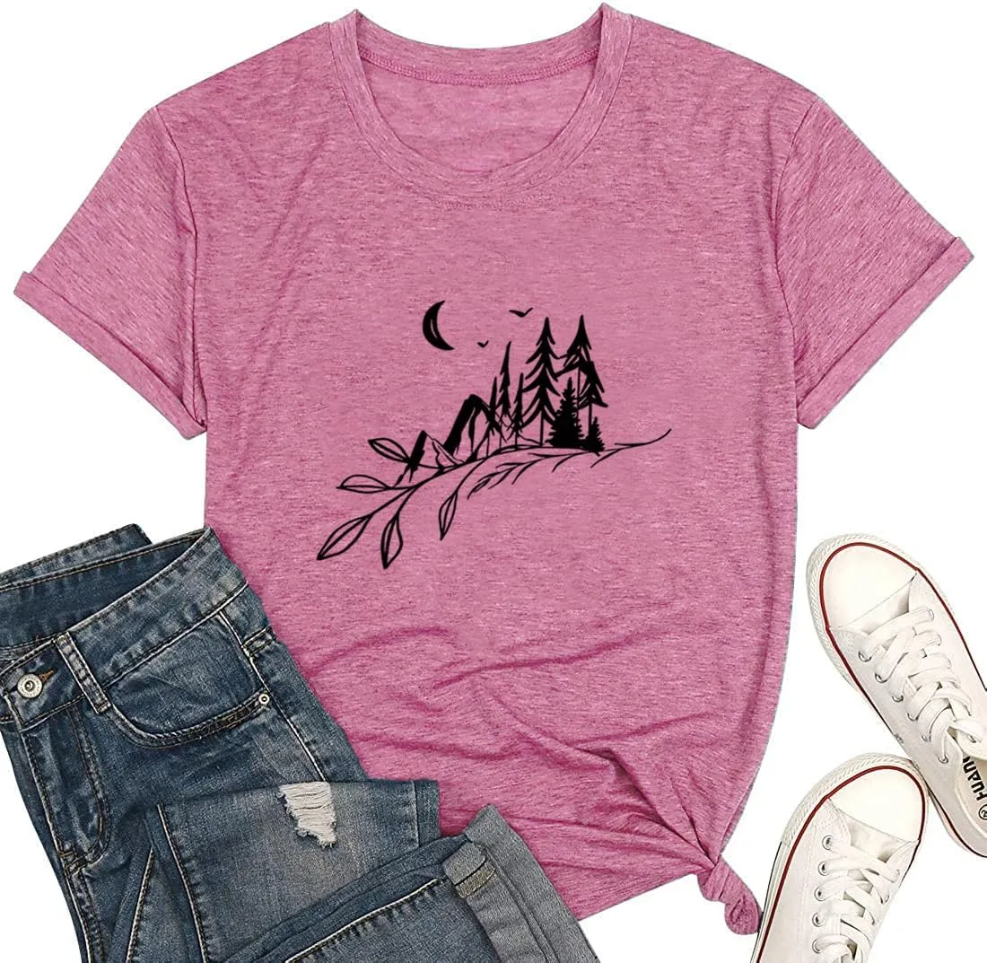 Hiking Mountain Tank Tops for Women Funny Pine Tree Sunrise Graphic Workout Tanks Summer Sleeveless Loose Fit Shirts Tops