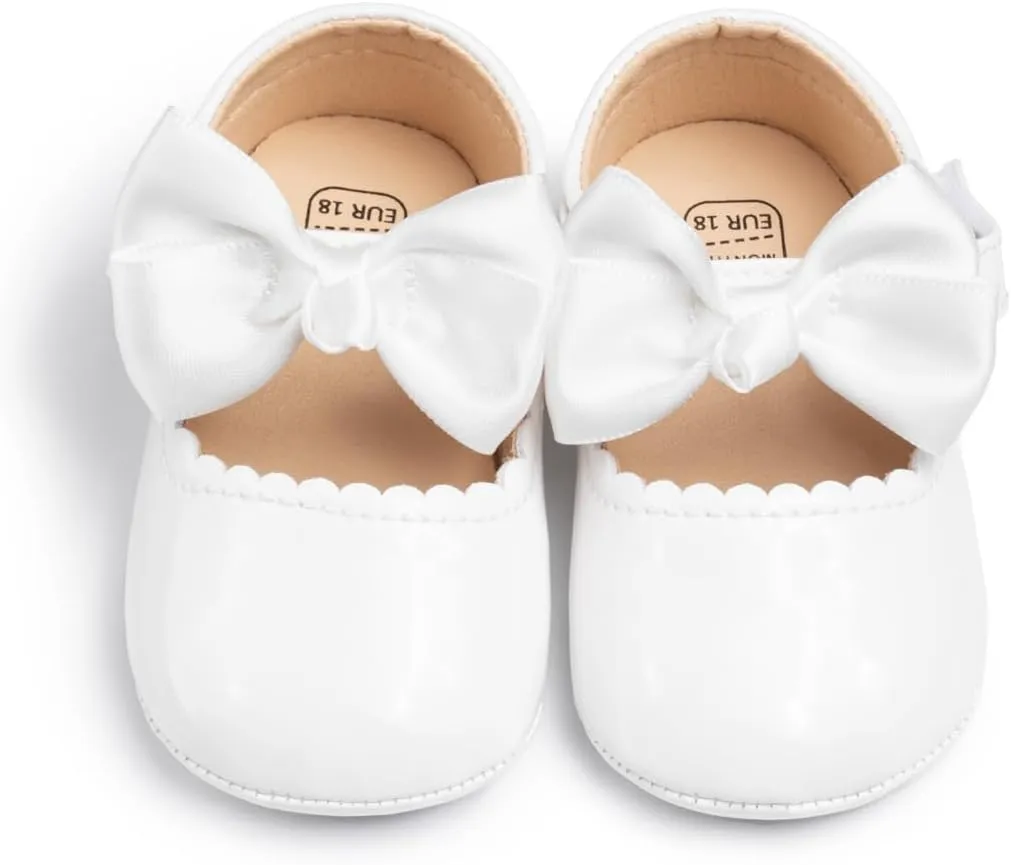 HsdsBebe Infant Baby Girls Mary Jane Flats Bow Non-Slip Soft Sole Princess Toddler First Walkers Sneaker Wedding Dress Shoes