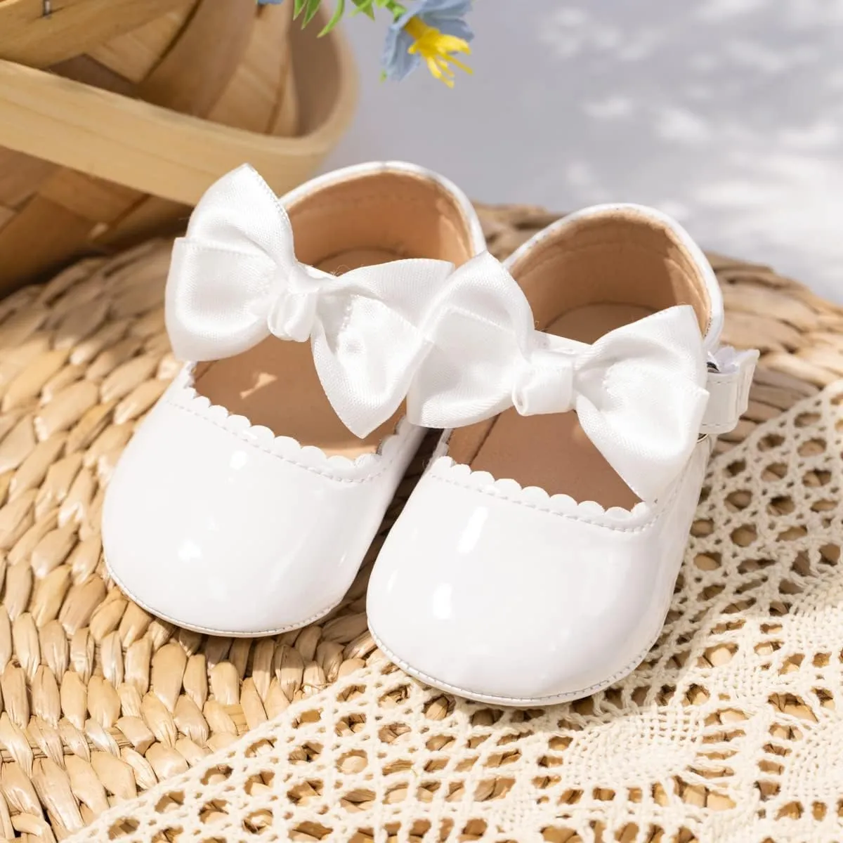 HsdsBebe Infant Baby Girls Mary Jane Flats Bow Non-Slip Soft Sole Princess Toddler First Walkers Sneaker Wedding Dress Shoes