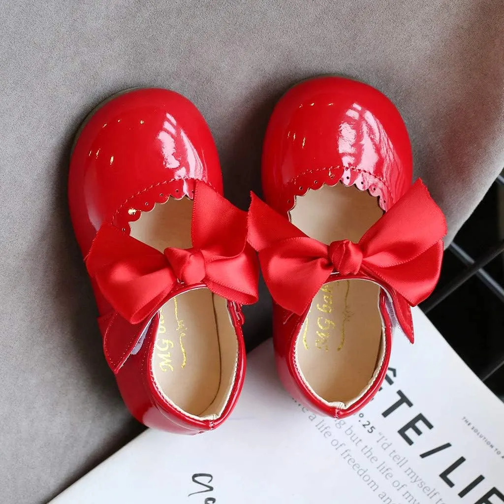 Infant Girls Wedding Dress Shoes Bow Ballet Princess Mary Jane lats First alker Baby Girl Shoes for Party Wear