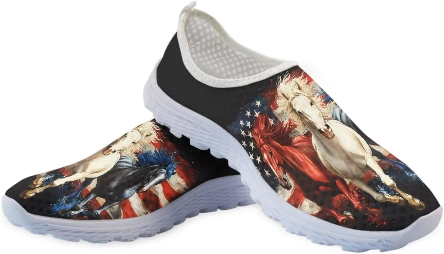 Jeiento American Flag Shoes for Men Women Road Running Shoes Womens Mens Comfortable Walking Tennis Sneakers Athletic Shoes