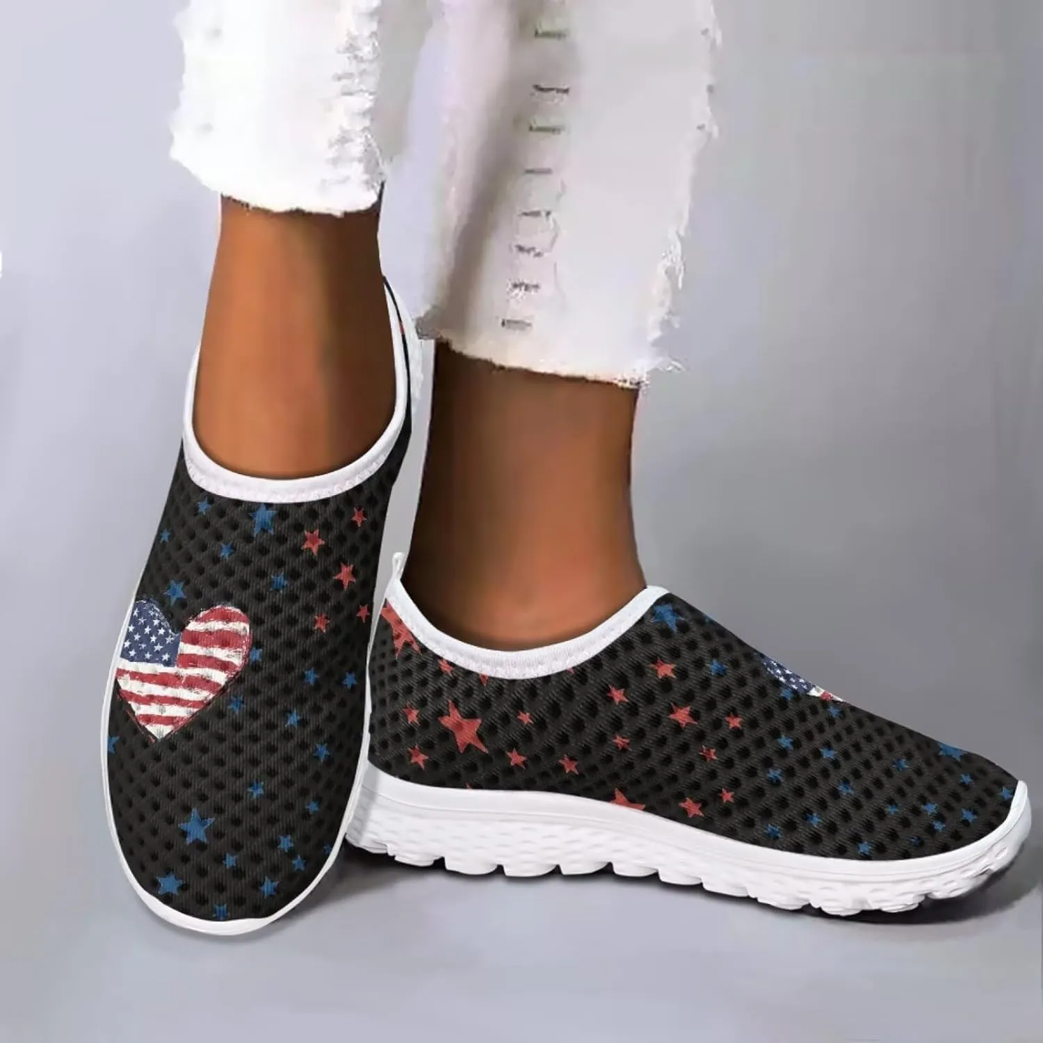 Jeiento Flag Sneakers for Women Patriotic Running Shoes Sport Walking Tennis Sneakers Athletic Shoes