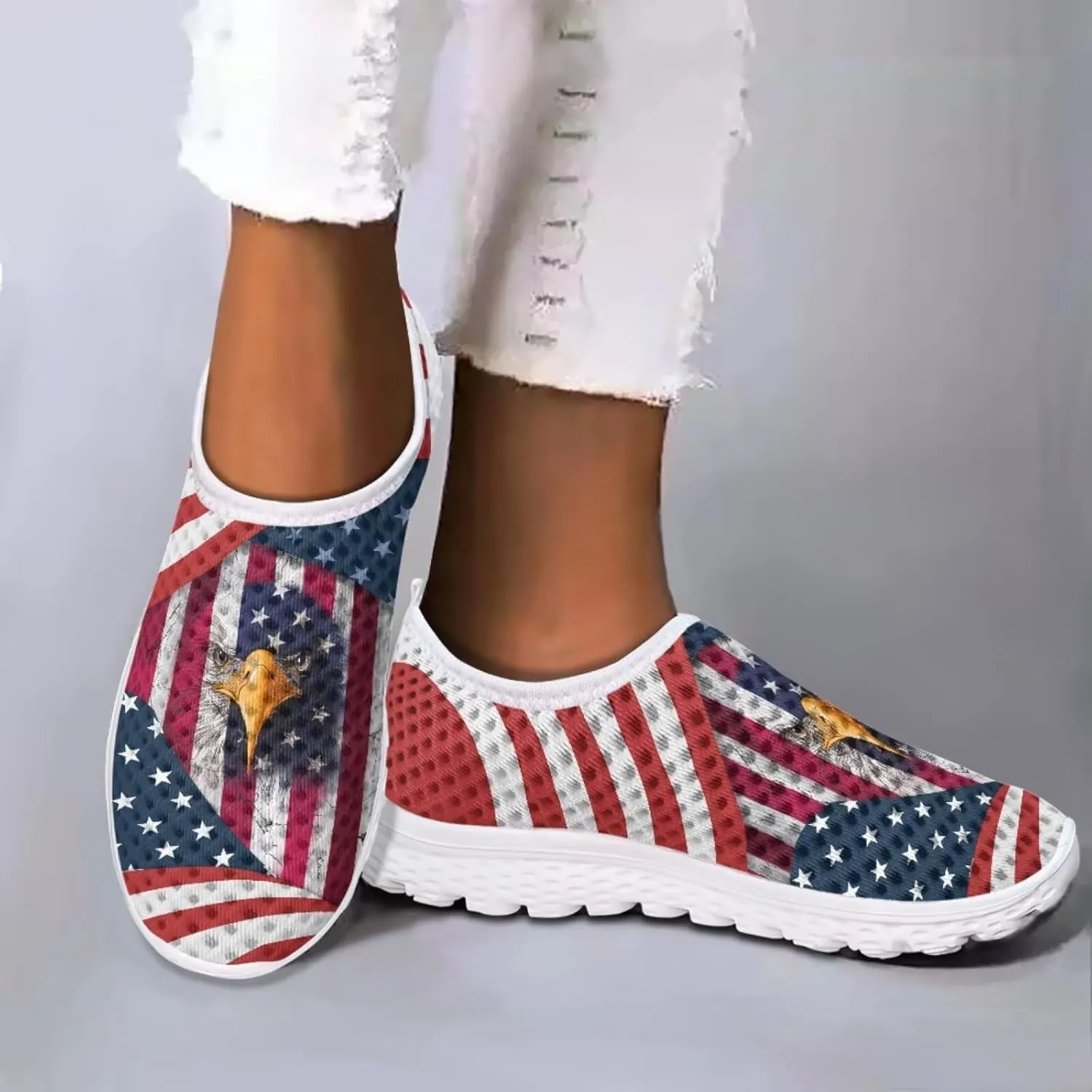 Jeiento Flag Sneakers for Women Patriotic Running Shoes Sport Walking Tennis Sneakers Athletic Shoes