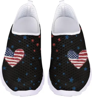 Jeiento Flag Sneakers for Women Patriotic Running Shoes Sport Walking Tennis Sneakers Athletic Shoes