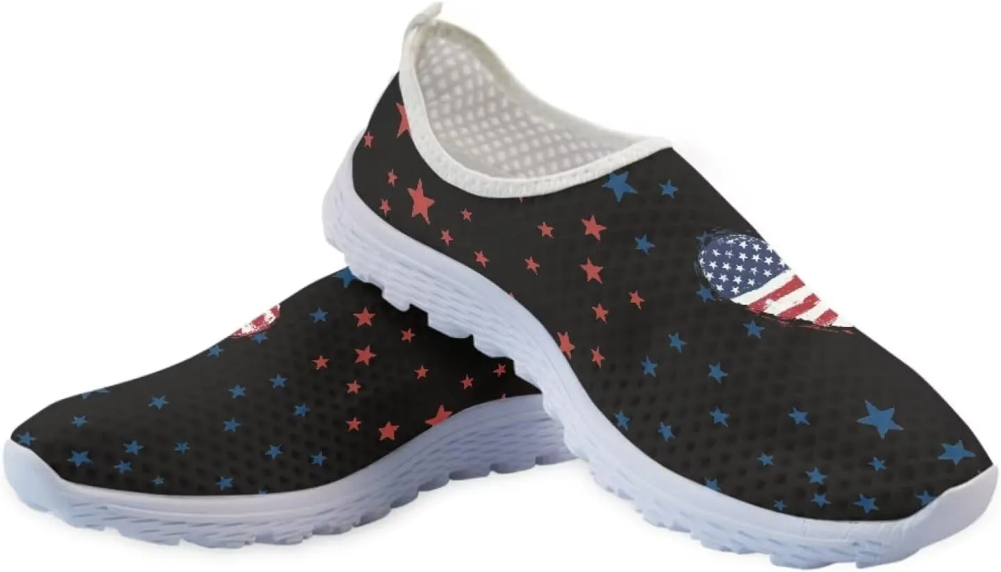 Jeiento Flag Sneakers for Women Patriotic Running Shoes Sport Walking Tennis Sneakers Athletic Shoes