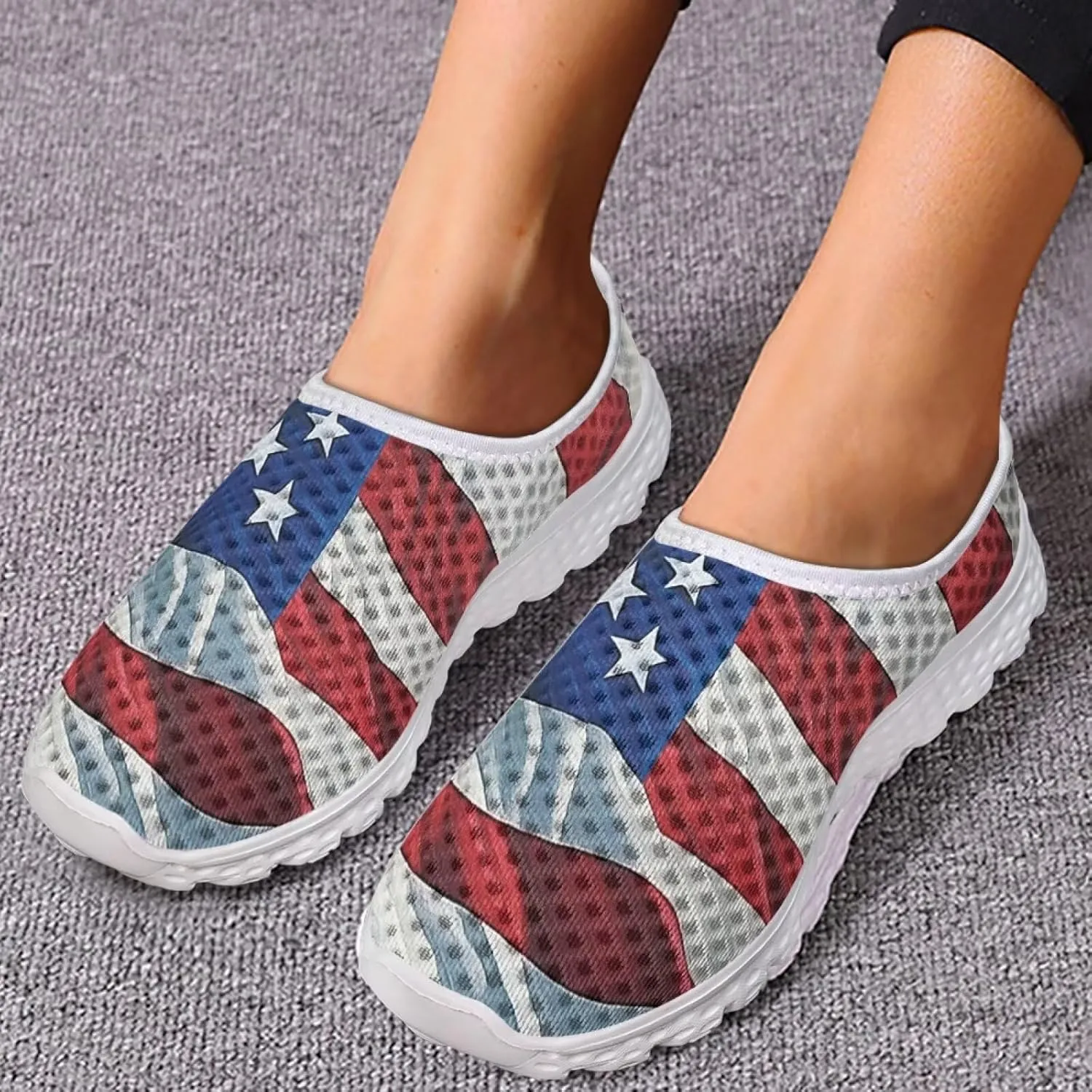 Jeiento Flag Sneakers for Women Patriotic Running Shoes Sport Walking Tennis Sneakers Athletic Shoes