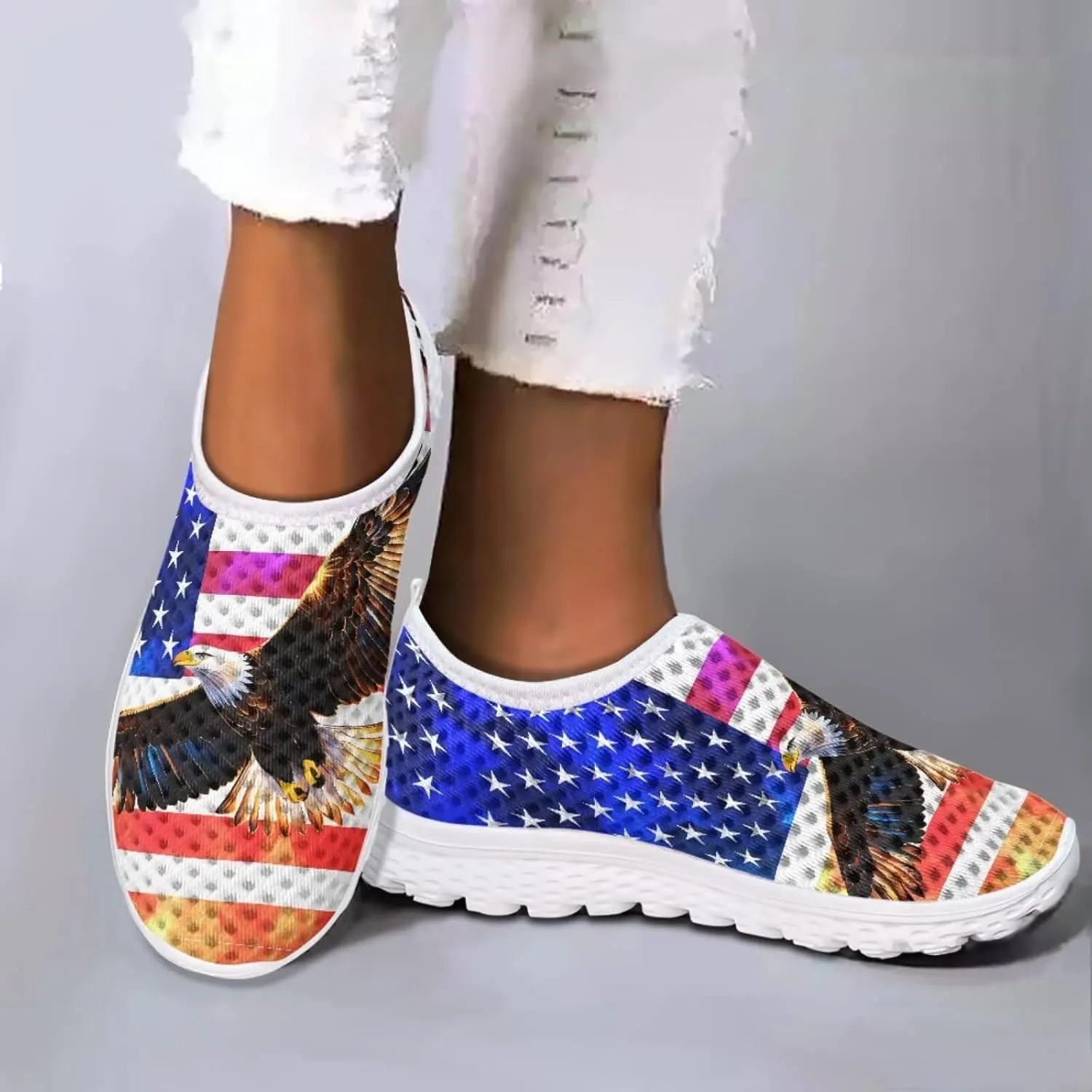 Jeiento Flag Sneakers for Women Patriotic Running Shoes Sport Walking Tennis Sneakers Athletic Shoes