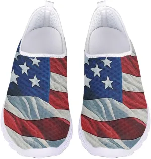 Jeiento Flag Sneakers for Women Patriotic Running Shoes Sport Walking Tennis Sneakers Athletic Shoes