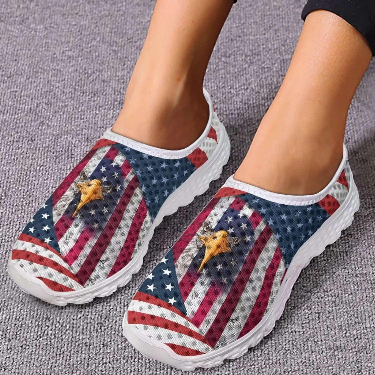 Jeiento Flag Sneakers for Women Patriotic Running Shoes Sport Walking Tennis Sneakers Athletic Shoes
