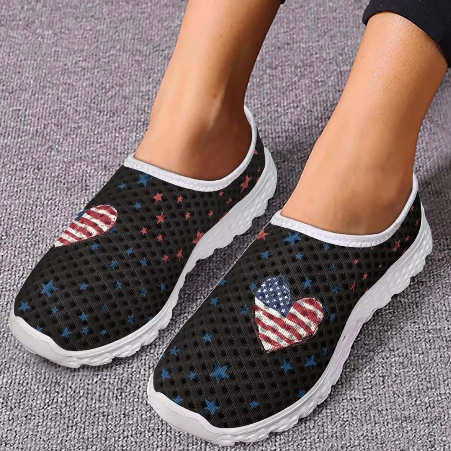 Jeiento Flag Sneakers for Women Patriotic Running Shoes Sport Walking Tennis Sneakers Athletic Shoes
