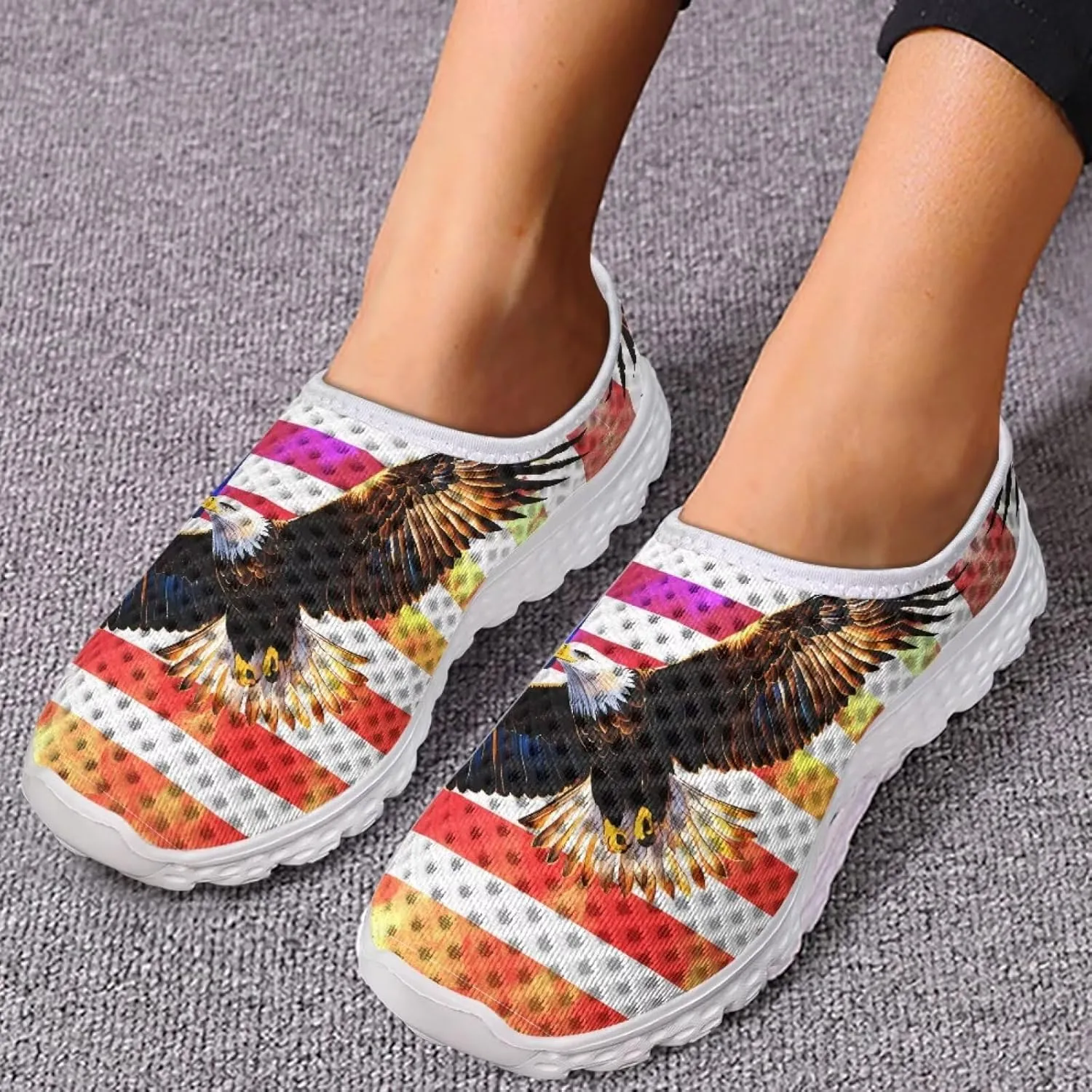 Jeiento Flag Sneakers for Women Patriotic Running Shoes Sport Walking Tennis Sneakers Athletic Shoes