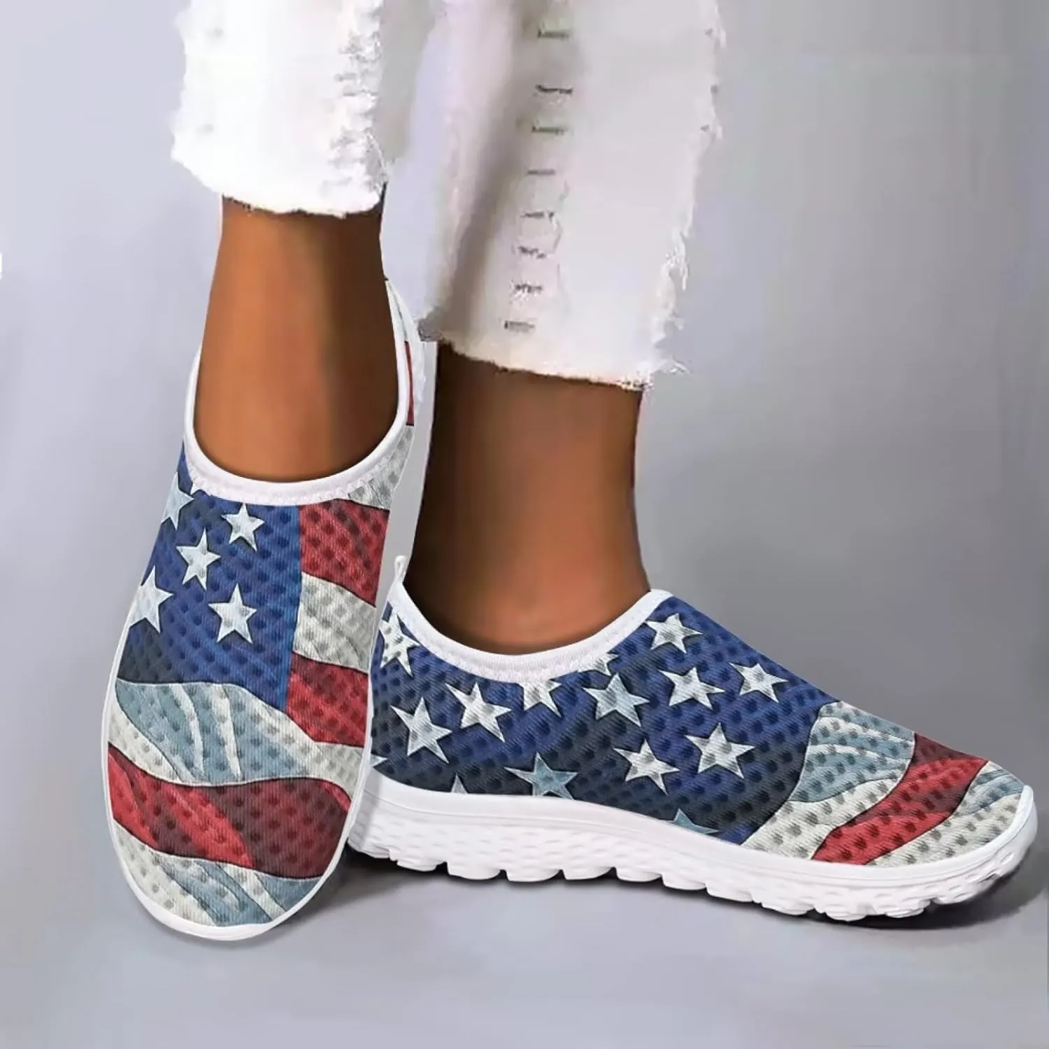 Jeiento Flag Sneakers for Women Patriotic Running Shoes Sport Walking Tennis Sneakers Athletic Shoes