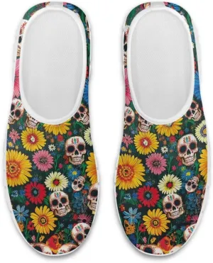 Jeiento Gothic Skull Slip On Shoes for Women Cozy Walking Shoes Fashion Travel Shoes