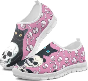 Jeiento Gothic Skull Slip On Shoes for Women Cozy Walking Shoes Fashion Travel Shoes