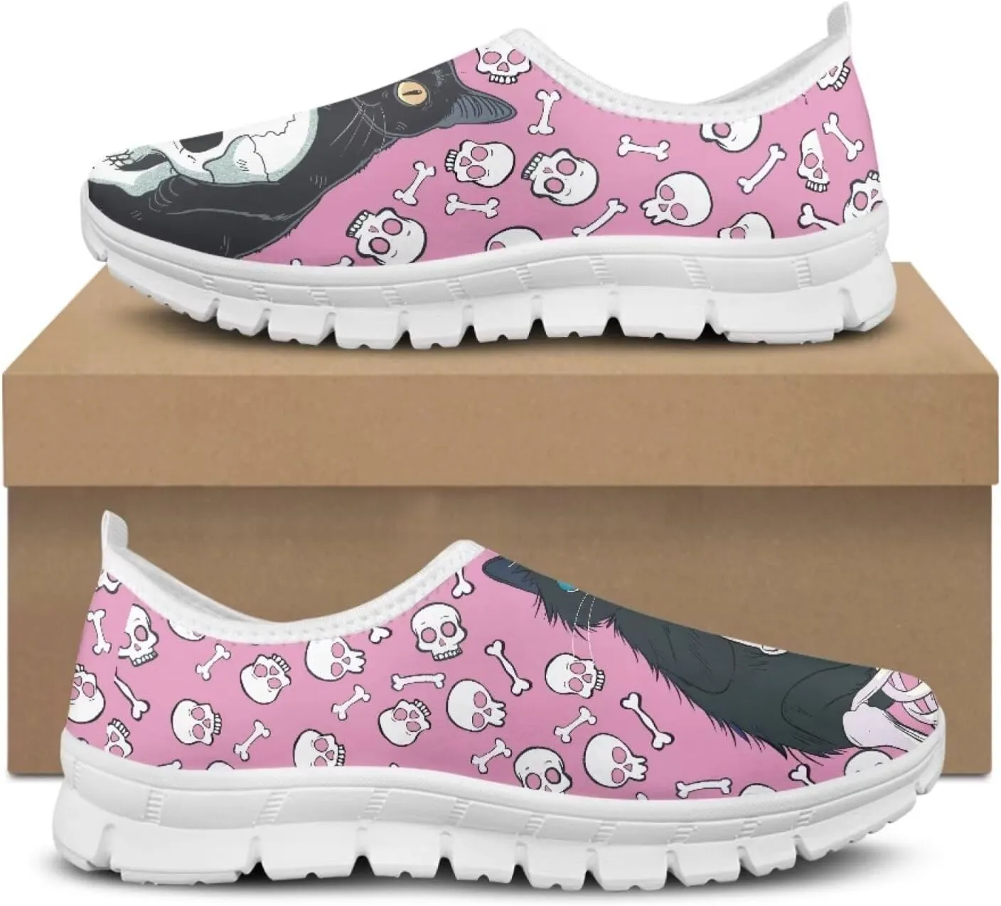 Jeiento Gothic Skull Slip On Shoes for Women Cozy Walking Shoes Fashion Travel Shoes