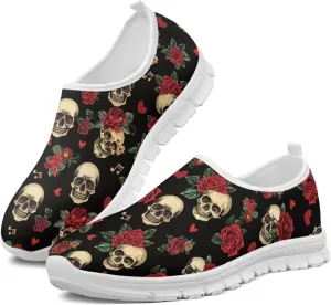 Jeiento Gothic Skull Slip On Shoes for Women Cozy Walking Shoes Fashion Travel Shoes