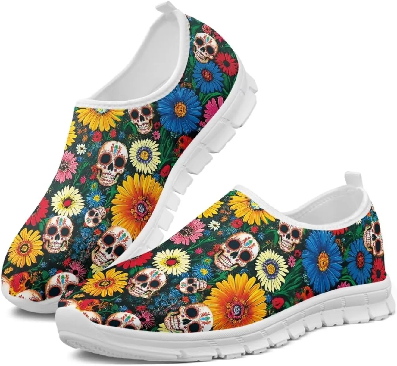 Jeiento Gothic Skull Slip On Shoes for Women Cozy Walking Shoes Fashion Travel Shoes