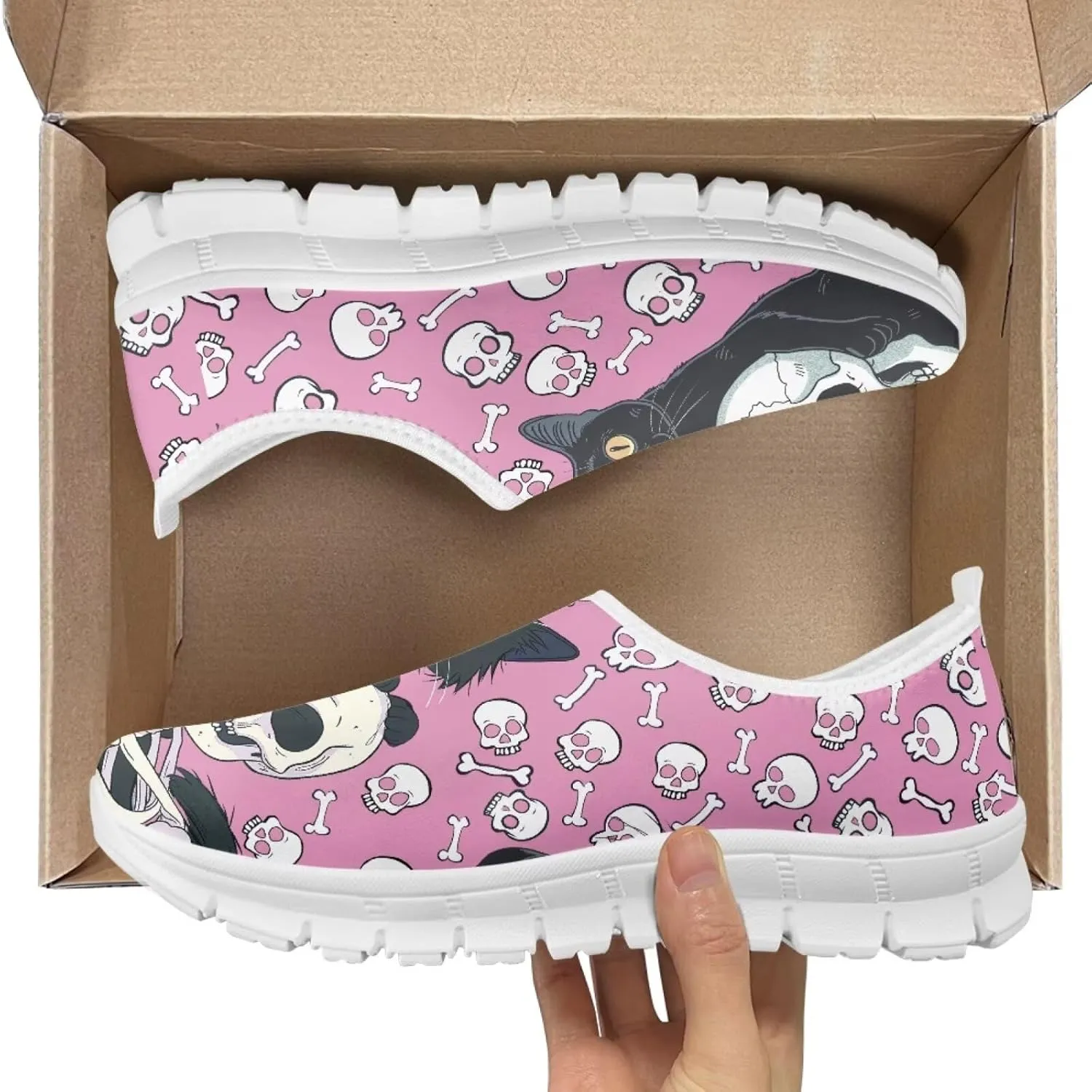 Jeiento Gothic Skull Slip On Shoes for Women Cozy Walking Shoes Fashion Travel Shoes