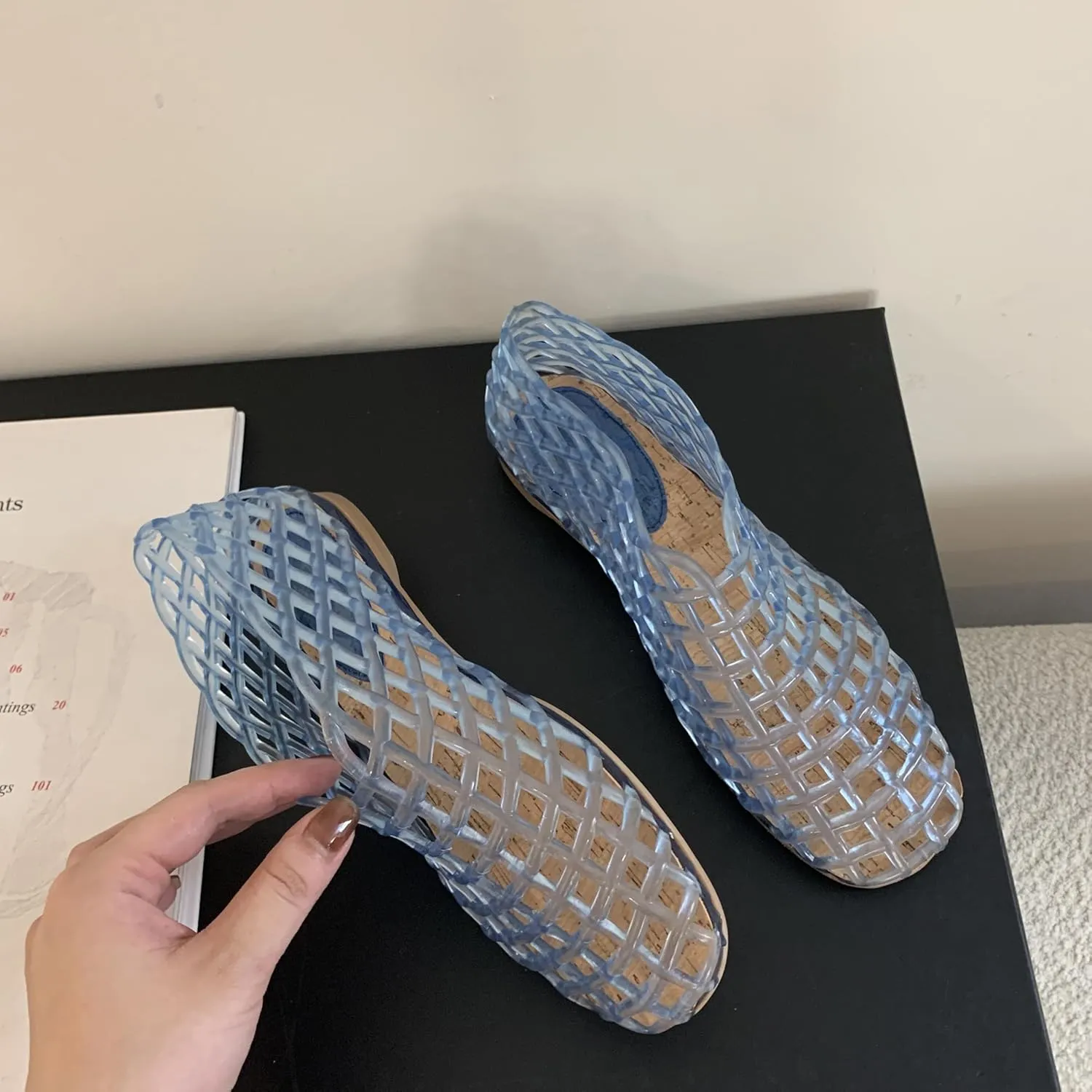 Jelly Mesh Ballet Flats for Women Clear Hollow Jelly Shoes Sandals Round Toe Non-Slip Beach Ballerina Jellies Flats Shoes