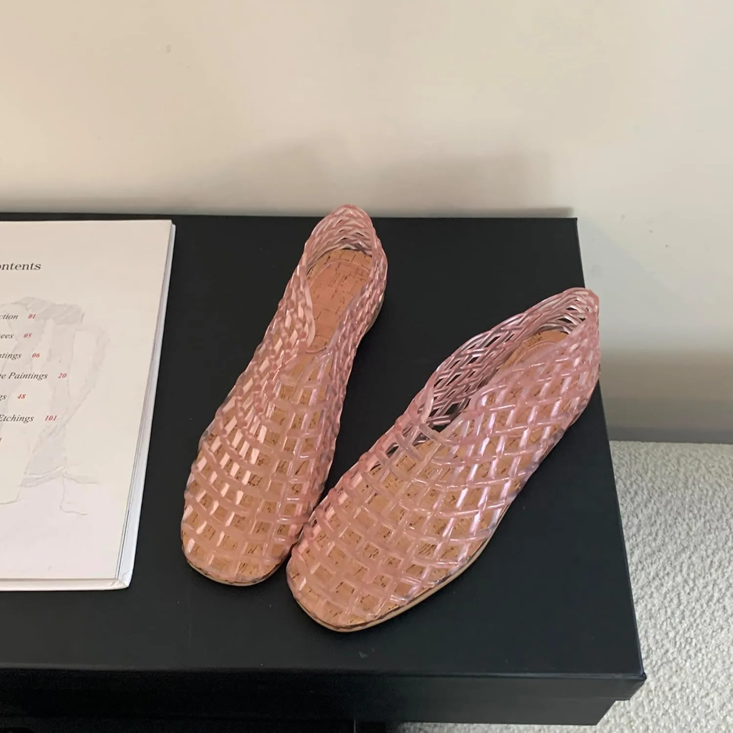Jelly Mesh Ballet Flats for Women Clear Hollow Jelly Shoes Sandals Round Toe Non-Slip Beach Ballerina Jellies Flats Shoes