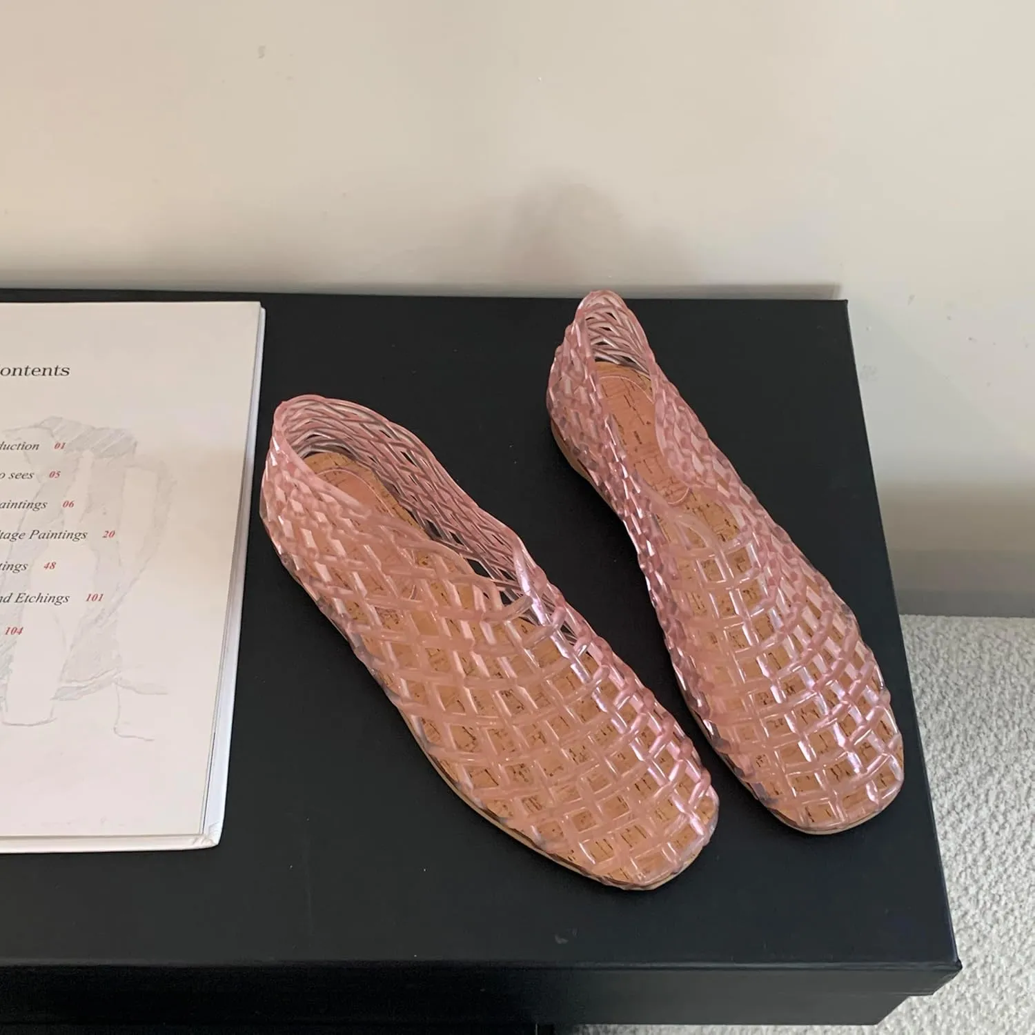 Jelly Mesh Ballet Flats for Women Clear Hollow Jelly Shoes Sandals Round Toe Non-Slip Beach Ballerina Jellies Flats Shoes