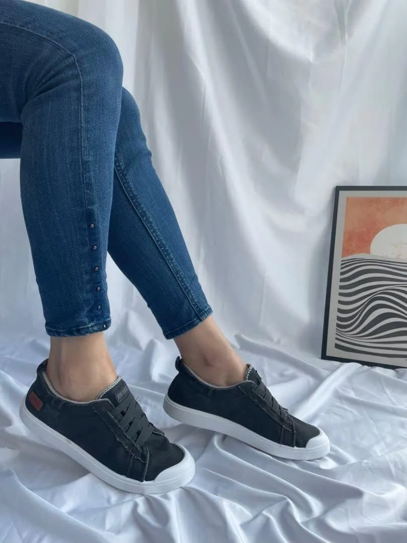 JENN ARDOR Slip-on Canvas Fashion Sneakers for Womens Comfortable Casual Walking Flats Elastic Stylish Cute Lightweight Shoes