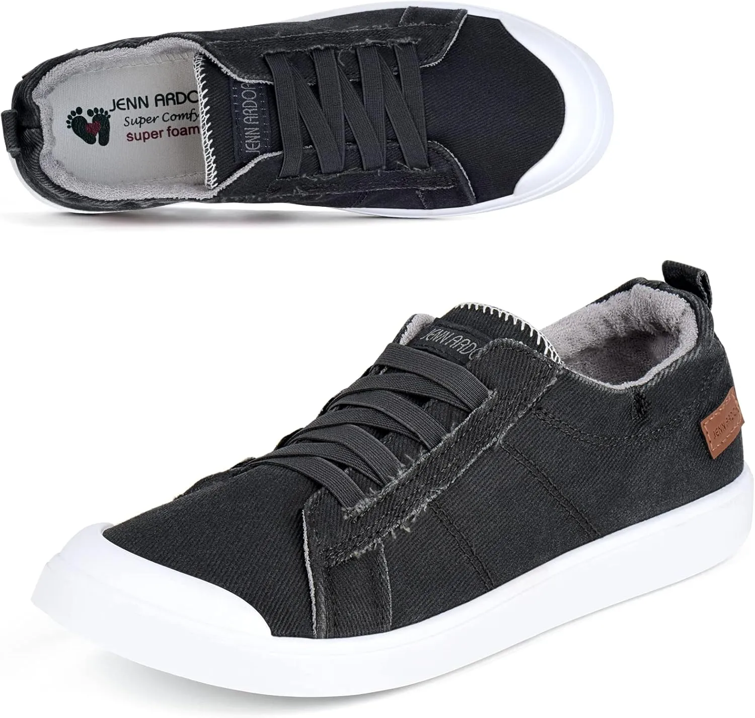 JENN ARDOR Slip-on Canvas Fashion Sneakers for Womens Comfortable Casual Walking Flats Elastic Stylish Cute Lightweight Shoes