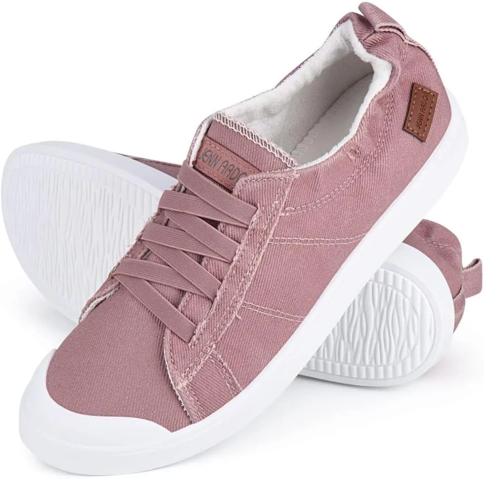 JENN ARDOR Slip-on Canvas Fashion Sneakers for Womens Comfortable Casual Walking Flats Elastic Stylish Cute Lightweight Shoes