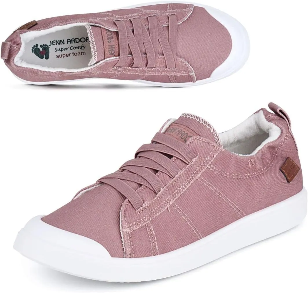 JENN ARDOR Slip-on Canvas Fashion Sneakers for Womens Comfortable Casual Walking Flats Elastic Stylish Cute Lightweight Shoes
