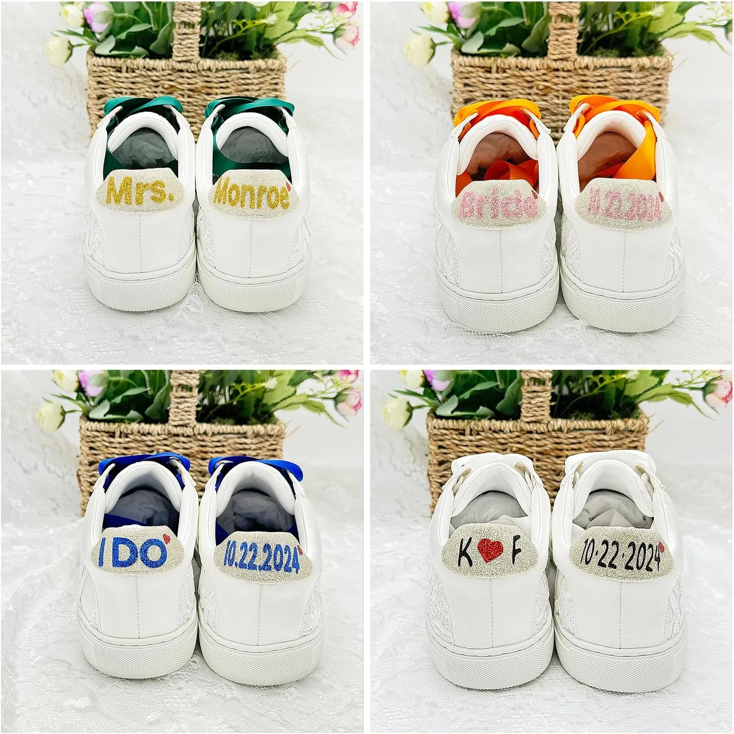 JIAJIA 8833 Wedding Shoes Bridal Sneakers Flats Bride Tennis Shoes Lace Sneakers - Personalized Customization Available