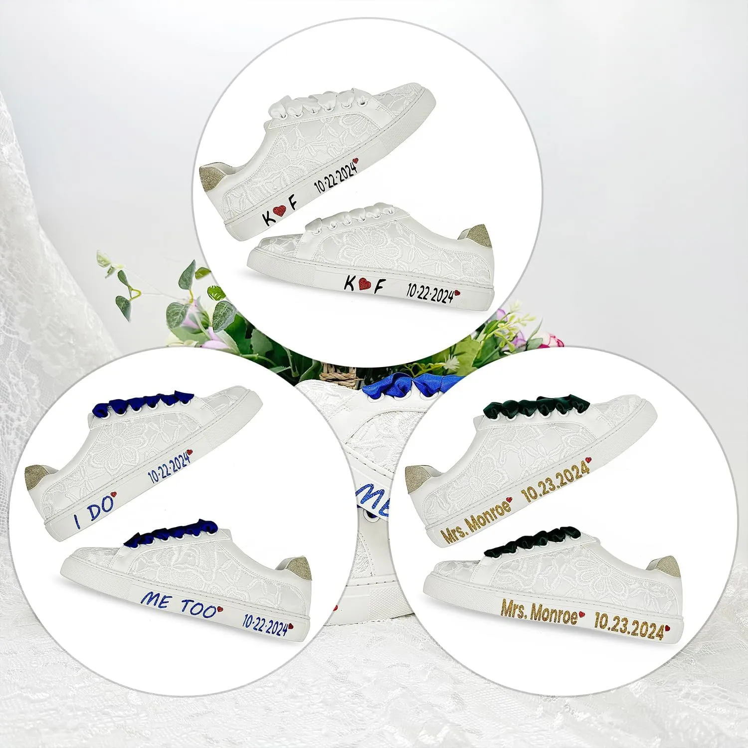 JIAJIA 8833 Wedding Shoes Bridal Sneakers Flats Bride Tennis Shoes Lace Sneakers - Personalized Customization Available