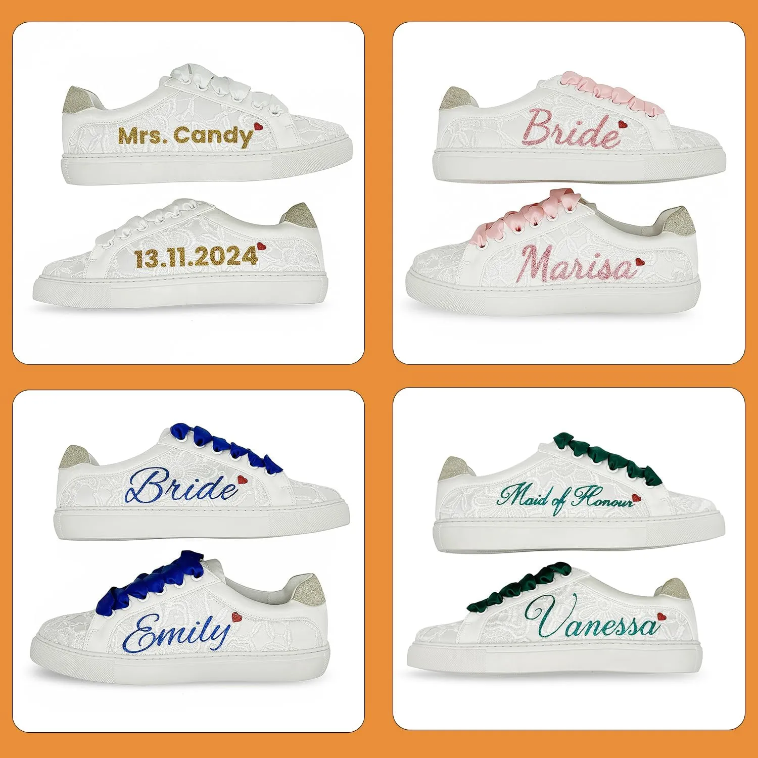 JIAJIA 8833 Wedding Shoes Bridal Sneakers Flats Bride Tennis Shoes Lace Sneakers - Personalized Customization Available