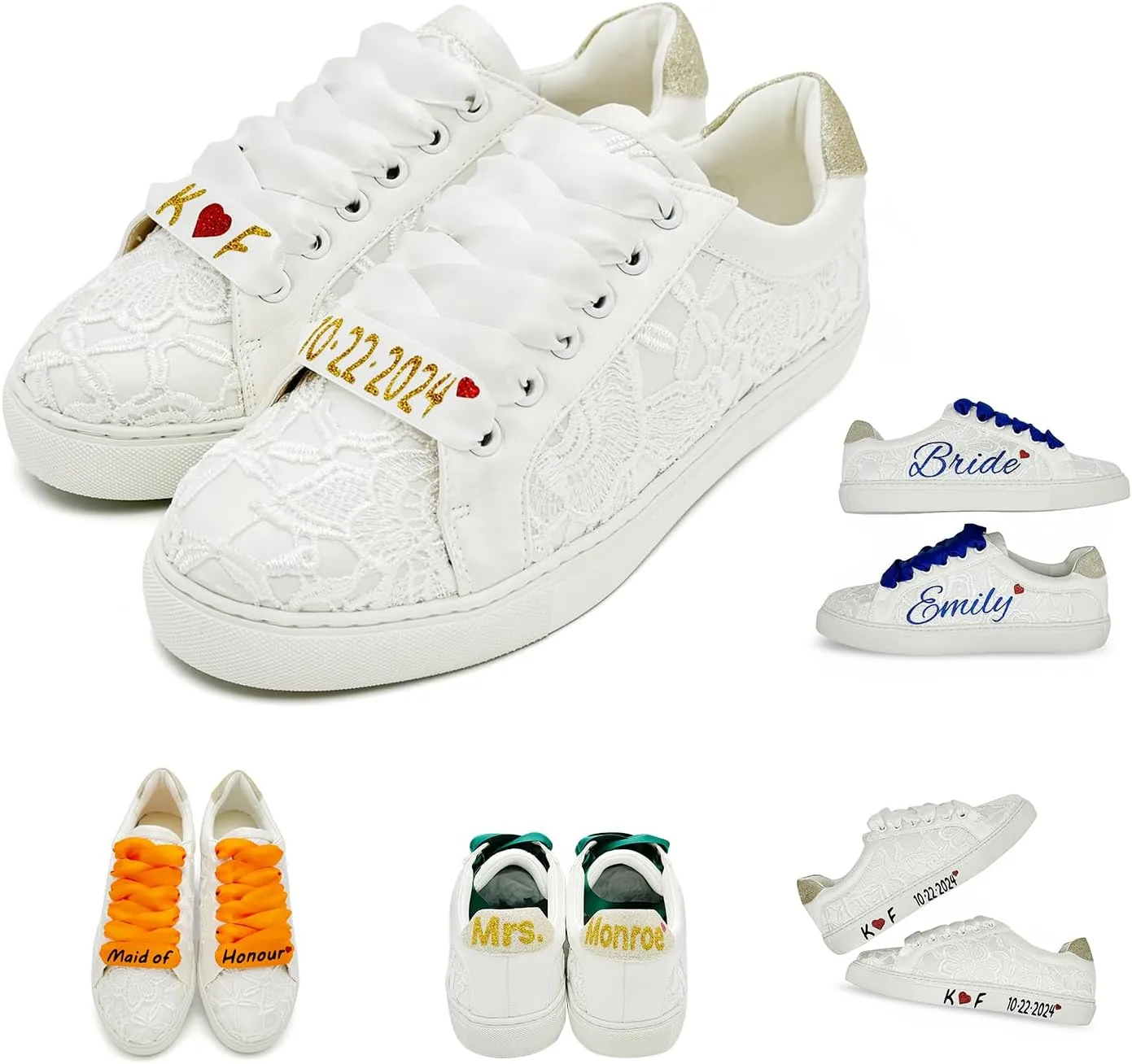JIAJIA 8833 Wedding Shoes Bridal Sneakers Flats Bride Tennis Shoes Lace Sneakers - Personalized Customization Available