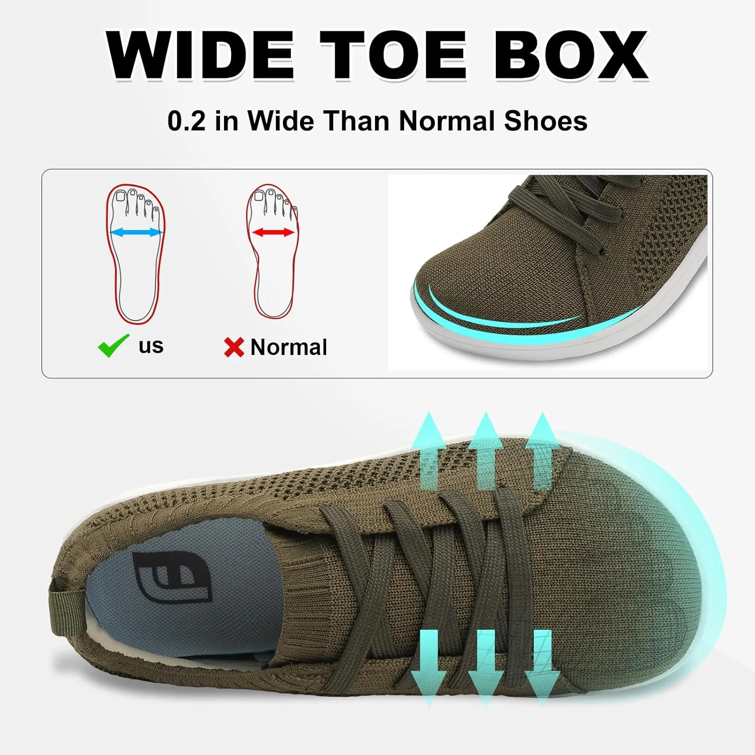 JOINFREE Women's Minimalist Walking Shoes Wide Toe Barefoot Shoes Zero Drop Casual Sneakers Breathable Slip On Tennis Shoes