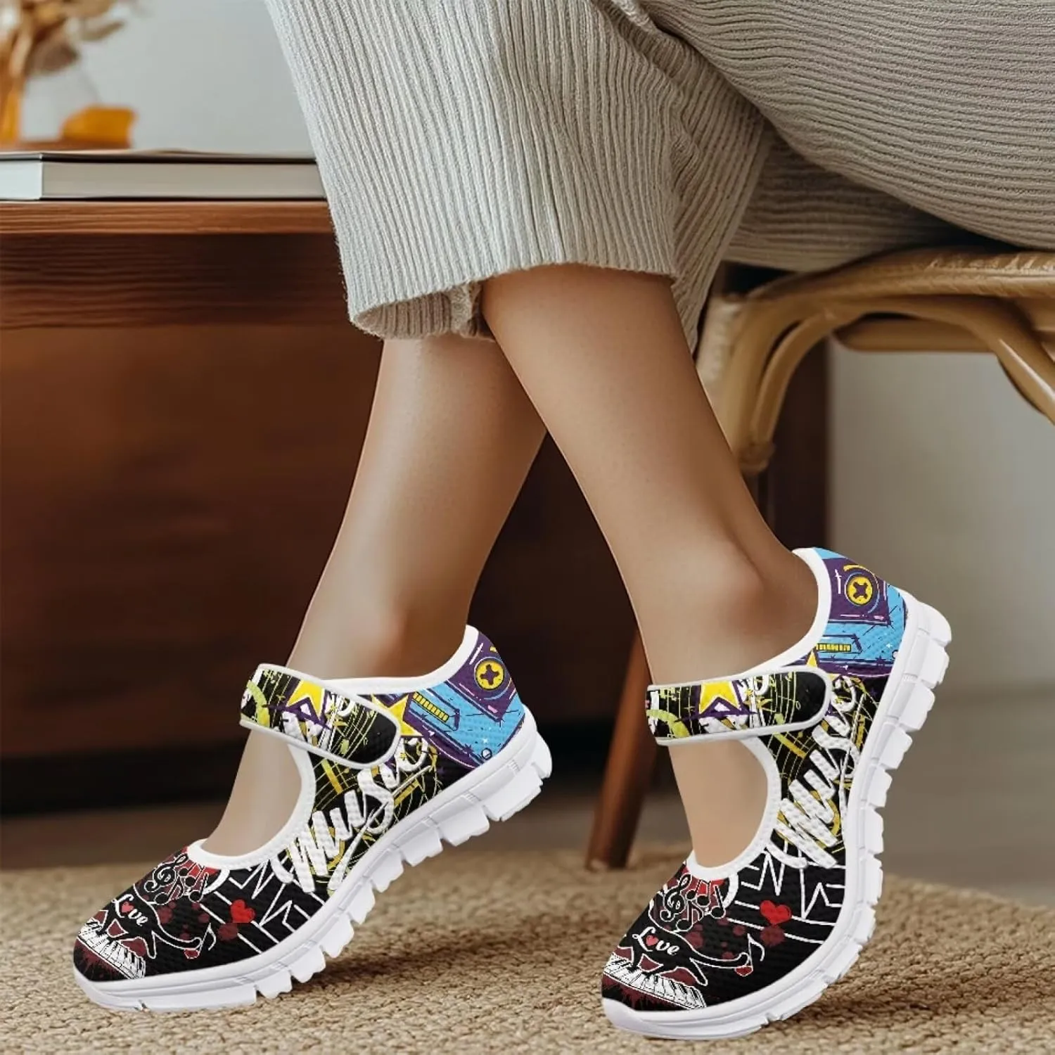 JoyLamoria Aztec Running Horse Walking Shoes Stylish Strap Mary Jane Shoes Adjustable Barefoot Shoes Womens US 4-9