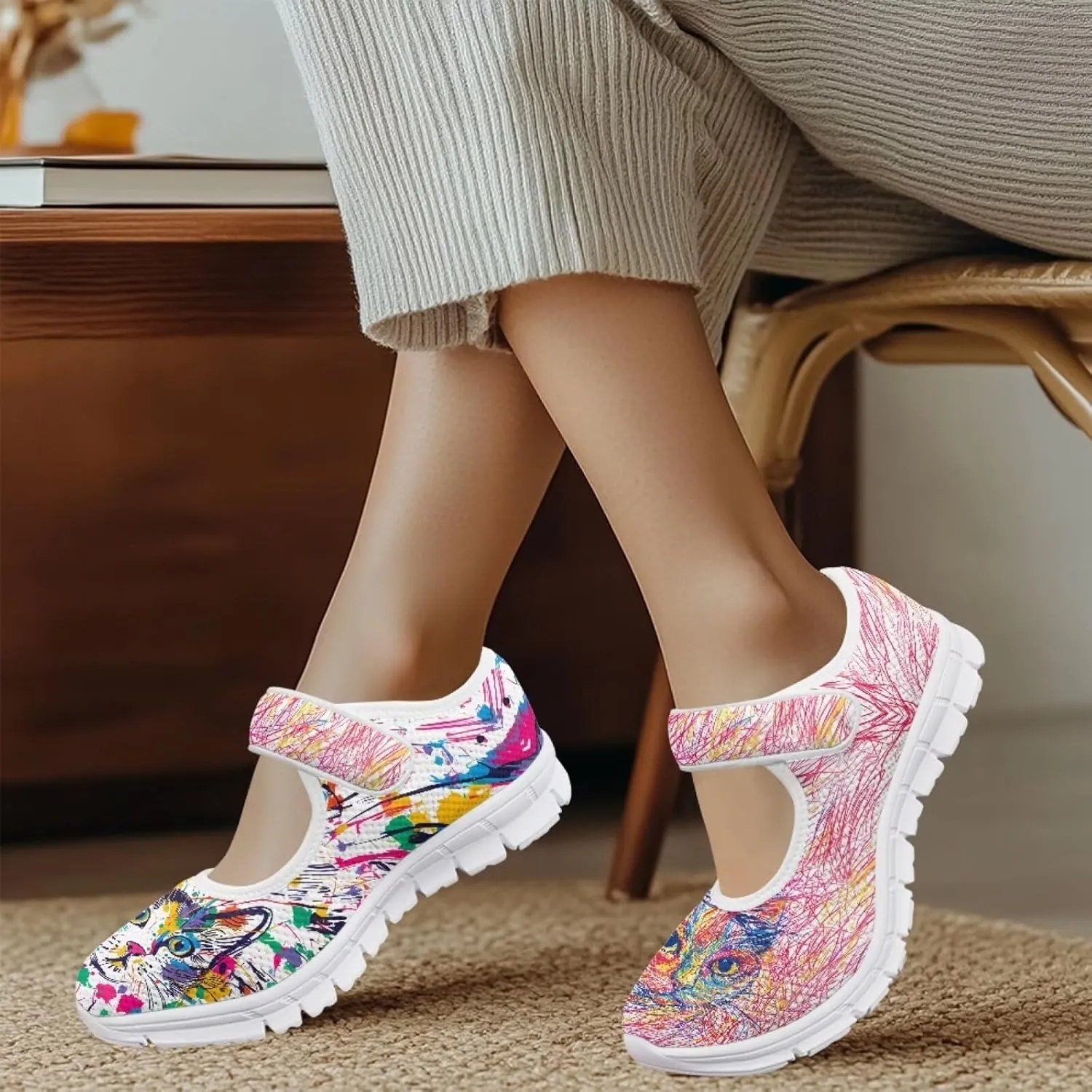 JoyLamoria Aztec Running Horse Walking Shoes Stylish Strap Mary Jane Shoes Adjustable Barefoot Shoes Womens US 4-9