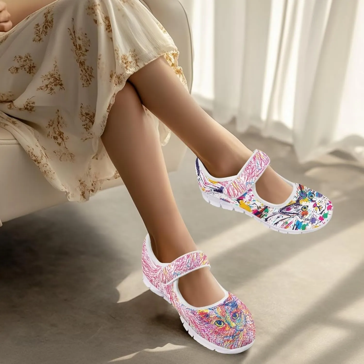 JoyLamoria Aztec Running Horse Walking Shoes Stylish Strap Mary Jane Shoes Adjustable Barefoot Shoes Womens US 4-9