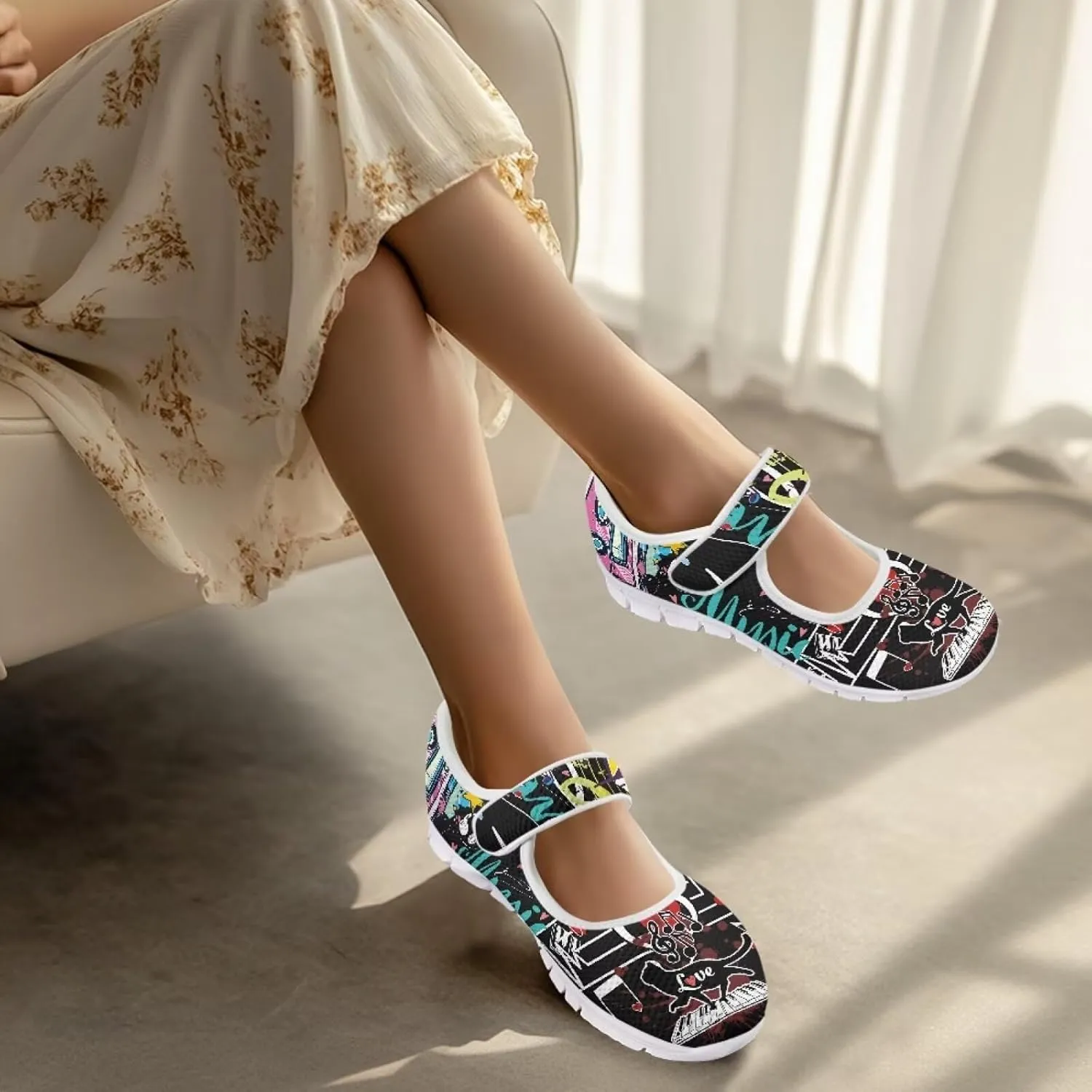 JoyLamoria Aztec Running Horse Walking Shoes Stylish Strap Mary Jane Shoes Adjustable Barefoot Shoes Womens US 4-9