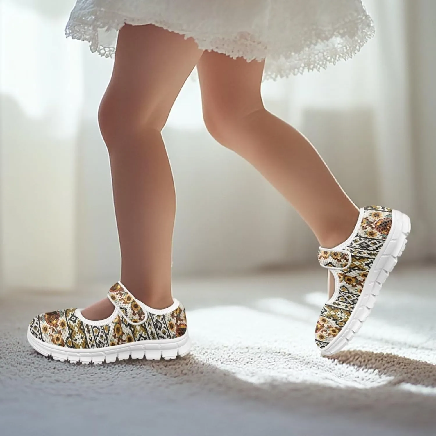 JoyLamoria White Cow Print Toddler Girls Mary Jane Shoes Girls Cute Ballet Dress Shoes School Uniform Flats Sneakers for Kids