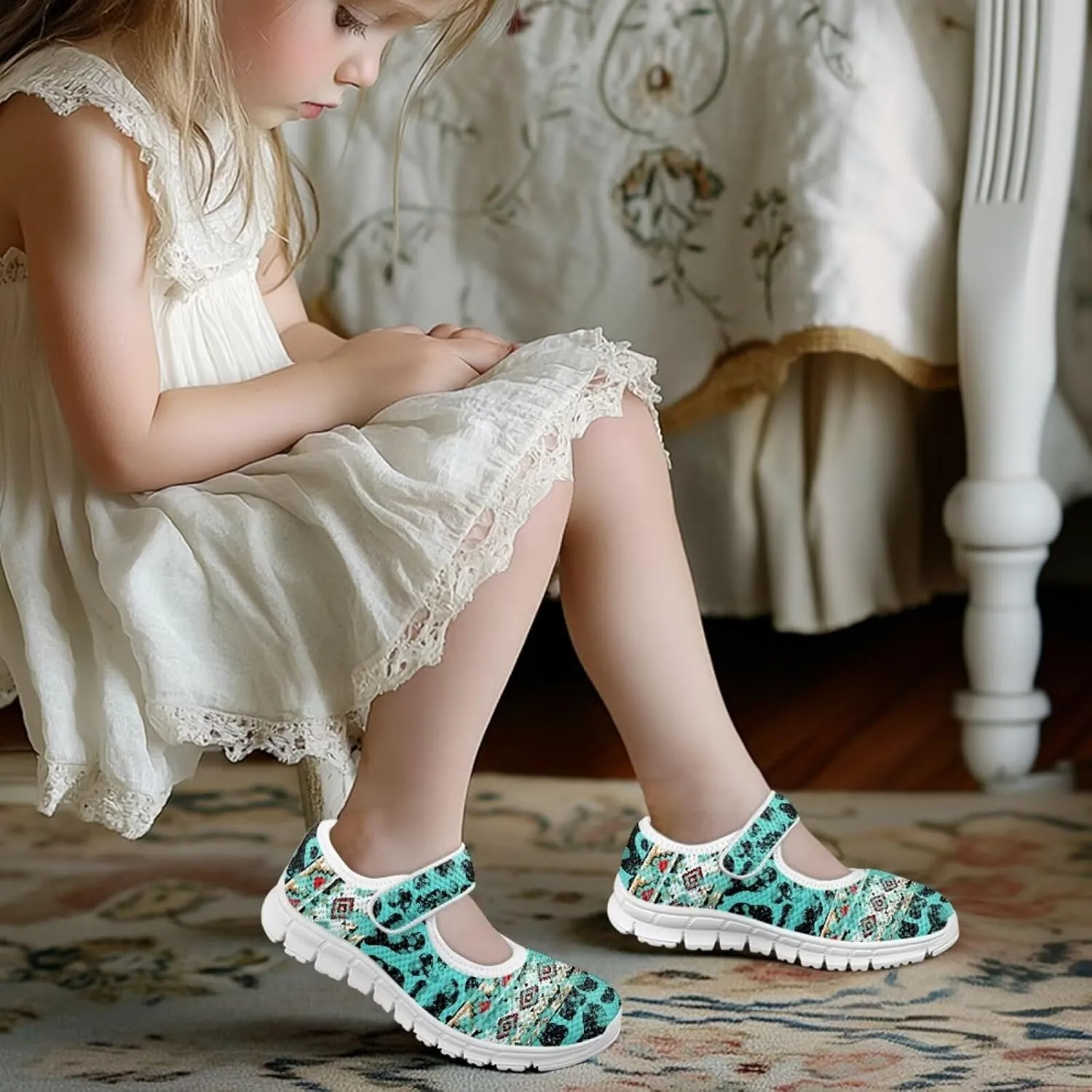 JoyLamoria White Cow Print Toddler Girls Mary Jane Shoes Girls Cute Ballet Dress Shoes School Uniform Flats Sneakers for Kids