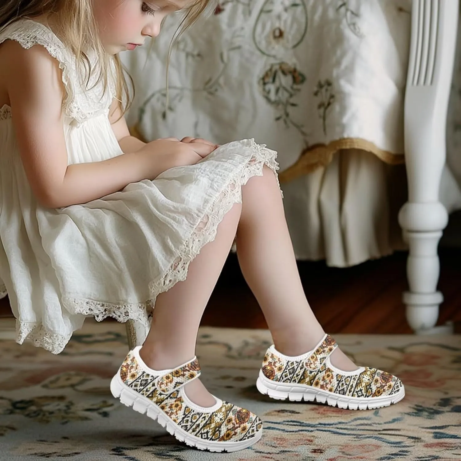 JoyLamoria White Cow Print Toddler Girls Mary Jane Shoes Girls Cute Ballet Dress Shoes School Uniform Flats Sneakers for Kids