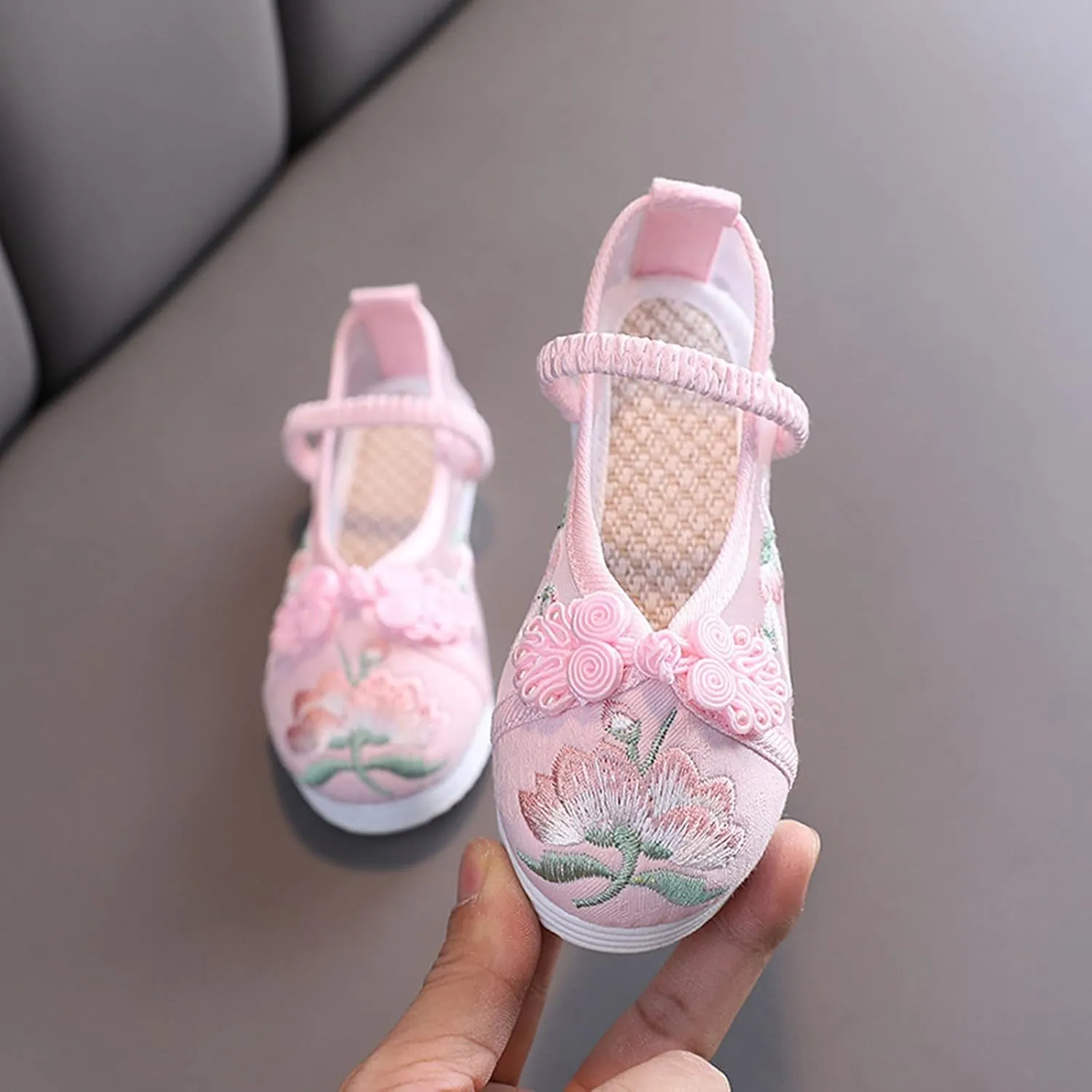 Kids Girls Floral Embroidered Flat Shoes Lightweight Mesh Mary-Jane Ballet Shoes for Little Kid Big Kid
