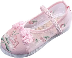 Kids Girls Floral Embroidered Flat Shoes Lightweight Mesh Mary-Jane Ballet Shoes for Little Kid Big Kid